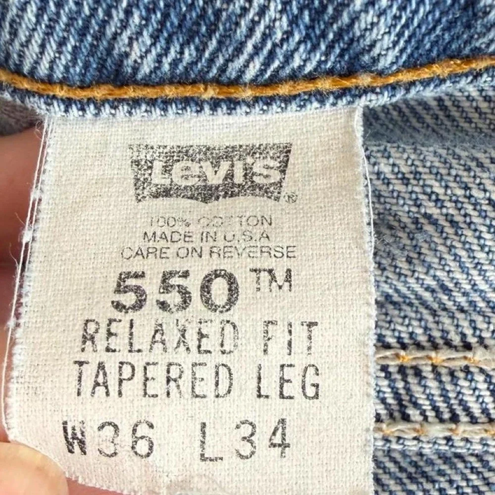 Vintage 1993 Levis 550 Jeans Mens 36x34 Made in USA Relaxed Tapered Blue Denim